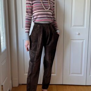 Daniel suede leather brown vintage high waisted pants with pockets